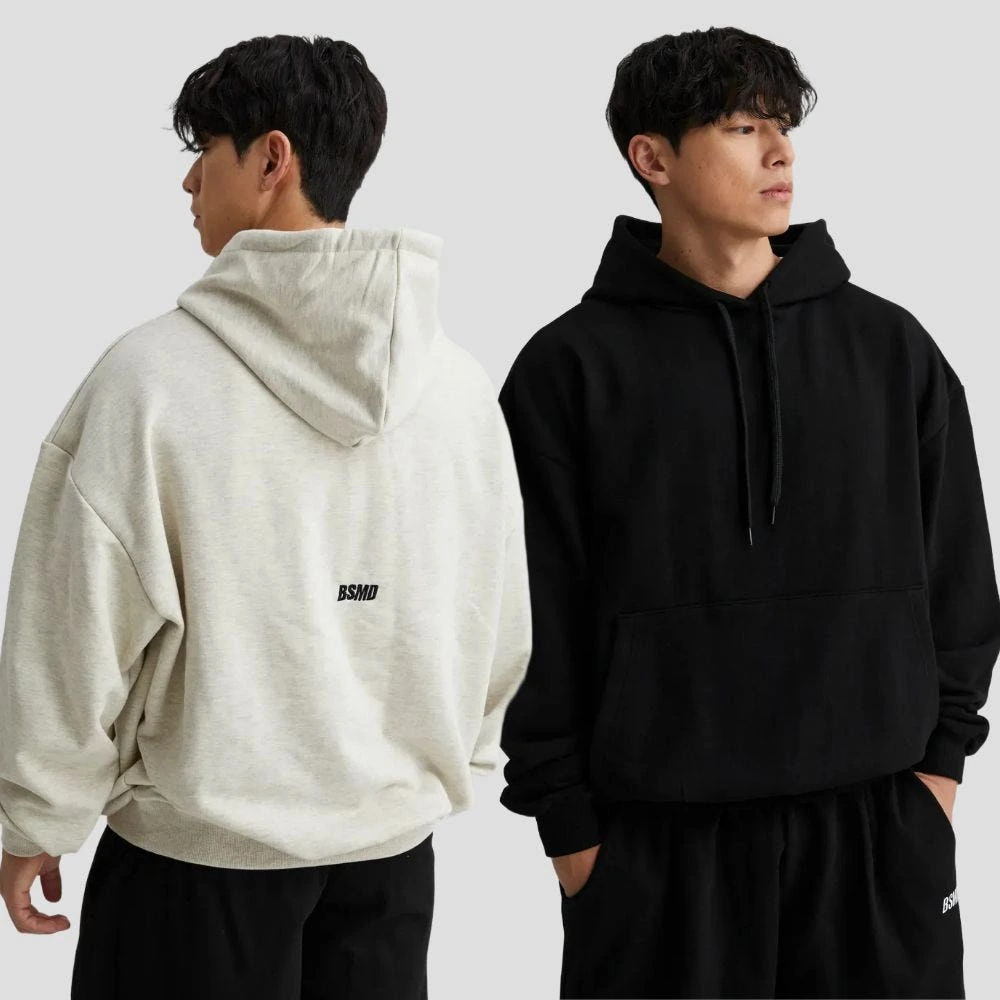 비스트모드 짐웨어 백스몰로고 후드 티셔츠 헬스 오버핏 무지 긴팔 BSMD 실제 상품 이미지
