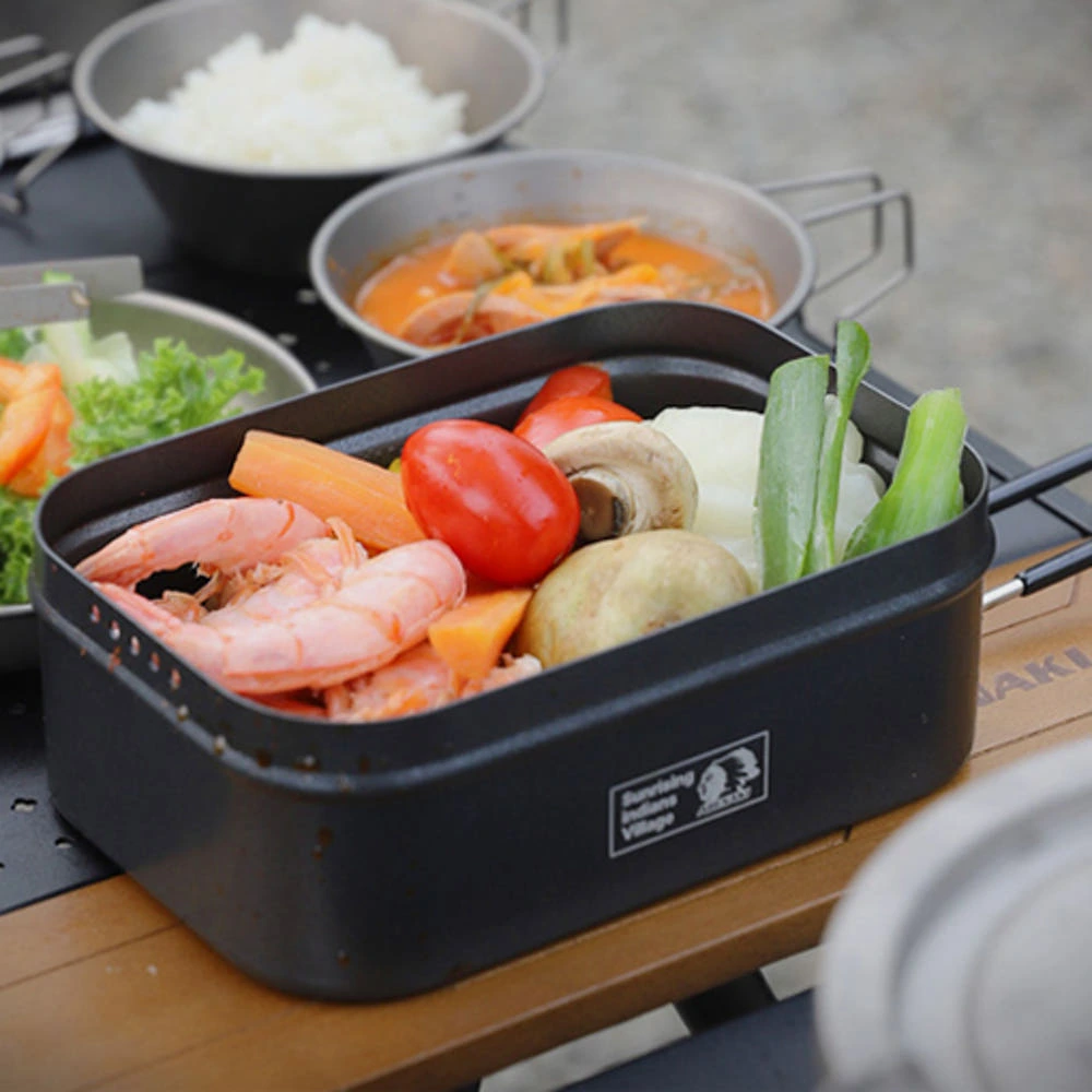 아베나키 논스틱 사각반합 찜기 세트 1400ml 캠핑 백패킹 코펠 실제 상품 이미지